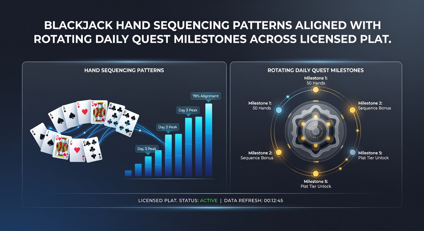 Player interface displaying aligned blackjack hand sequences with active daily quest progress bars on multiple licensed casino platforms