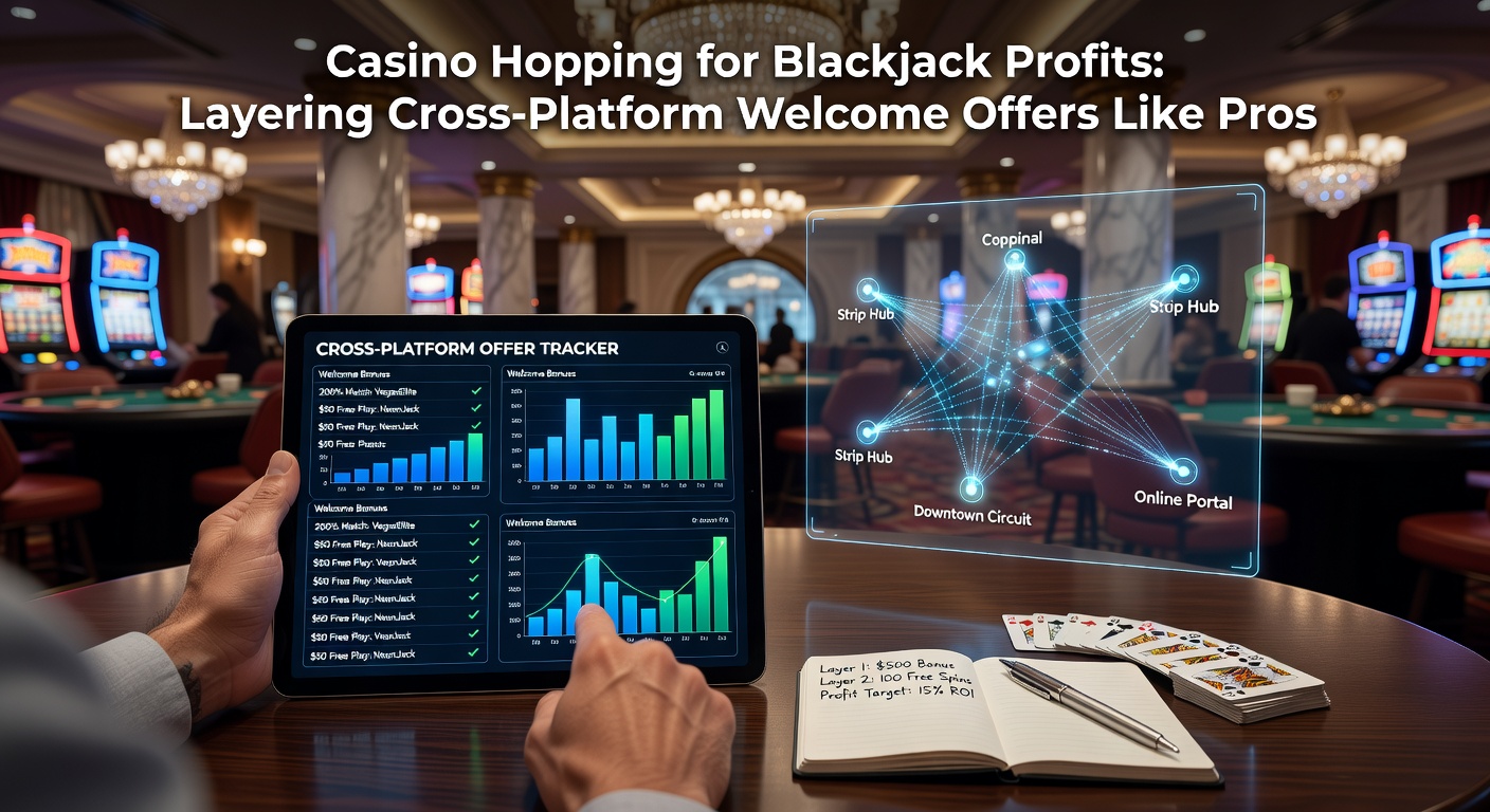 Players navigating multiple online casino apps on smartphones and laptops, illustrating cross-platform bonus layering for blackjack