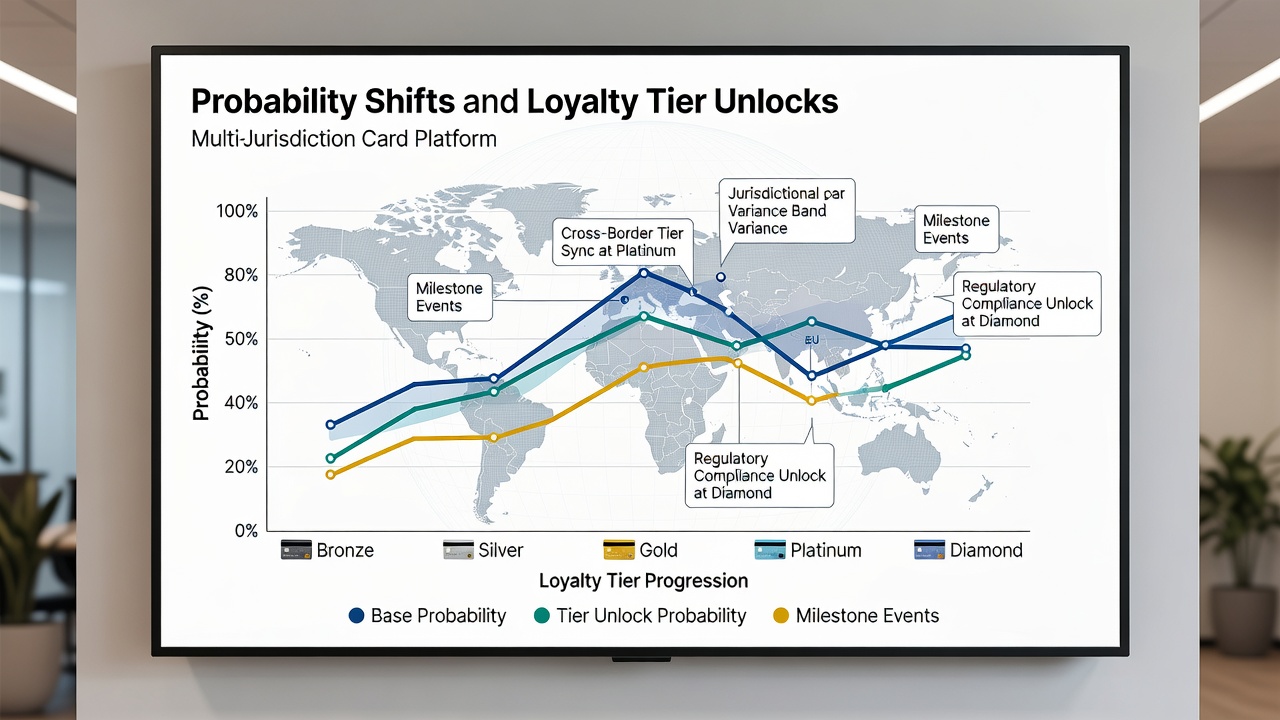 Detailed graph showing loyalty tier unlock points plotted against probability shifts in multi-state card platforms