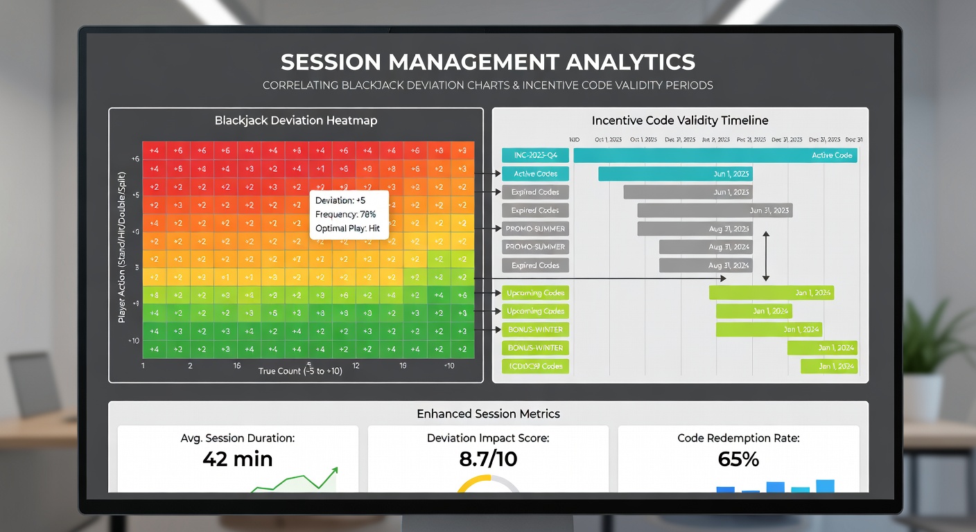Split-screen display of real-time blackjack deviation adjustments alongside countdown timers for active incentive codes