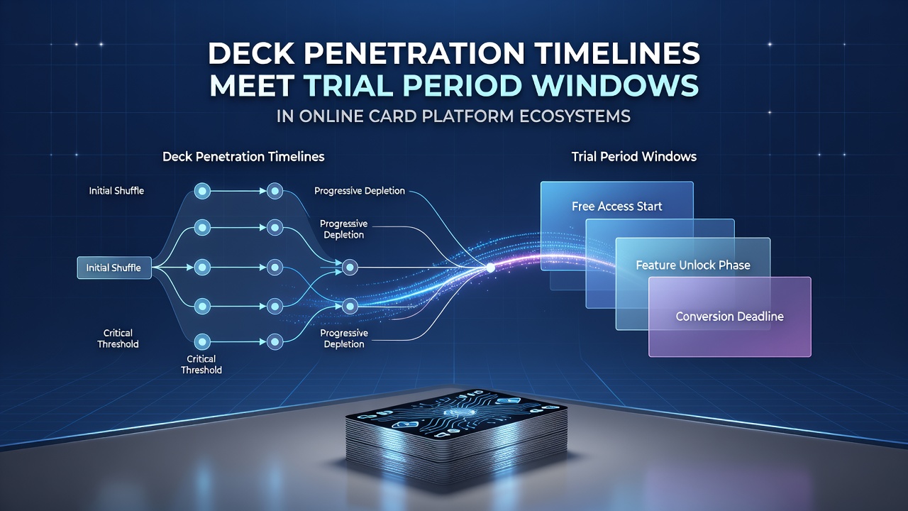 Screenshot of an online card platform interface displaying deck penetration meter next to trial period countdown timer
