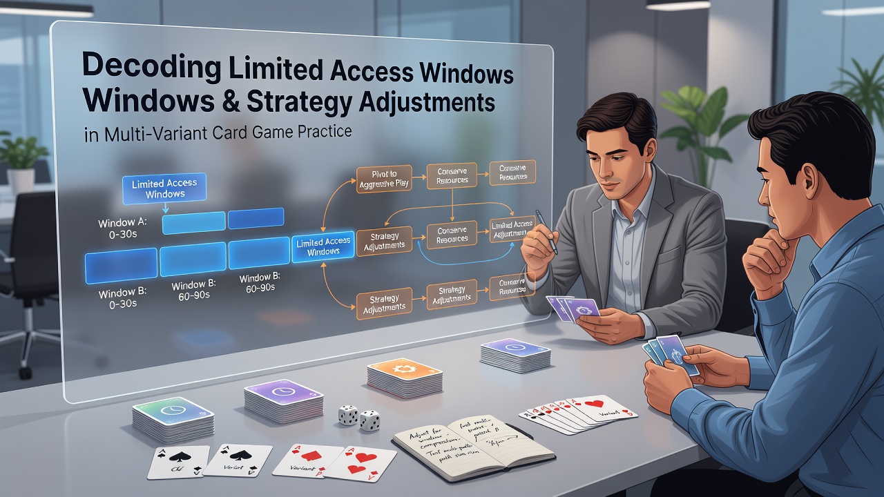 Practitioner reviewing session analytics across multiple card game variants with highlighted access window timelines