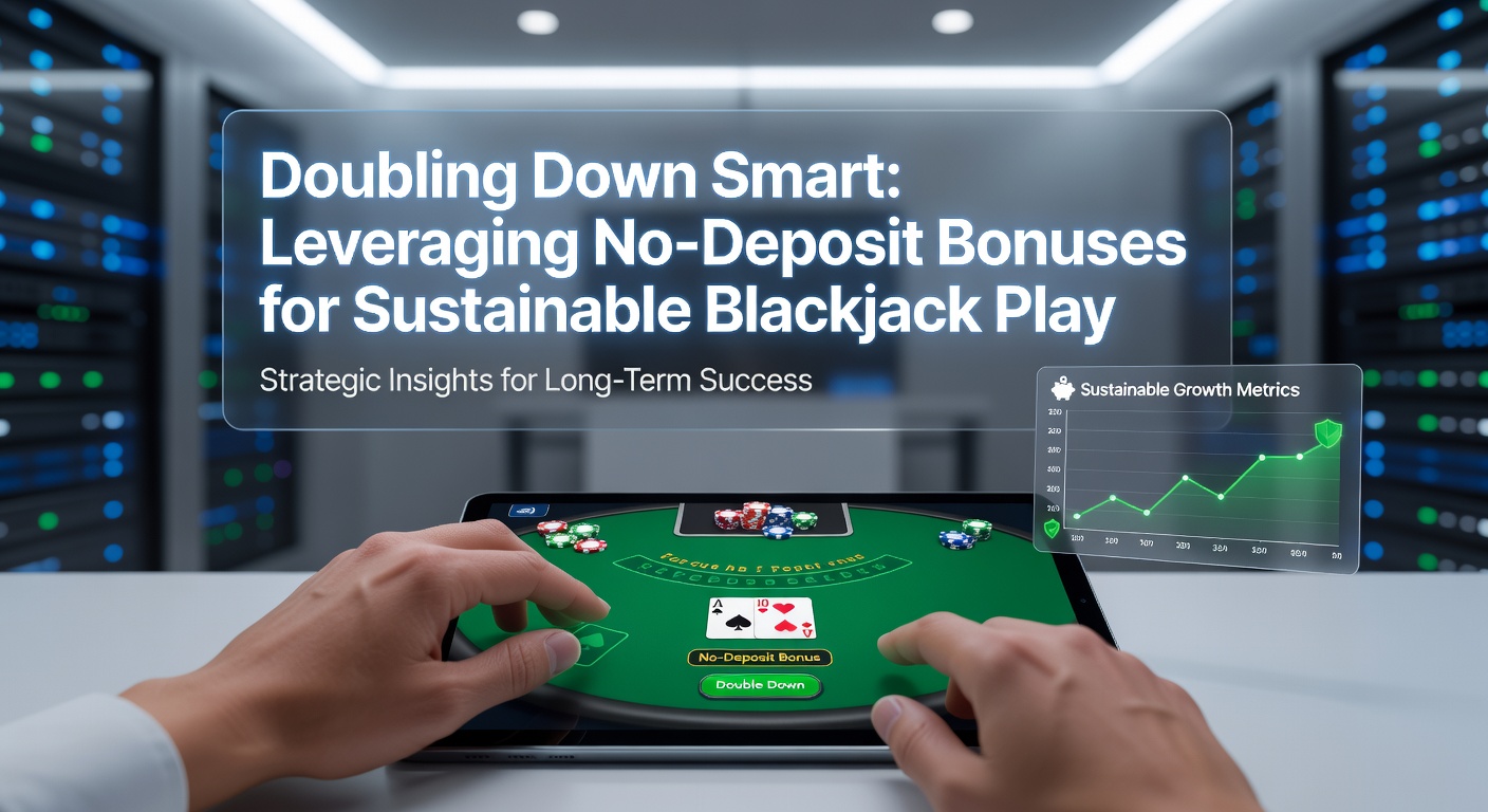 Blackjack table with chips and no-deposit bonus icons highlighting strategic play