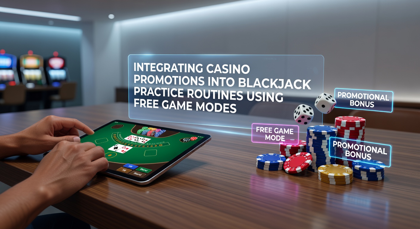 Blackjack player practicing in free game mode on a casino app with promotional offers displayed