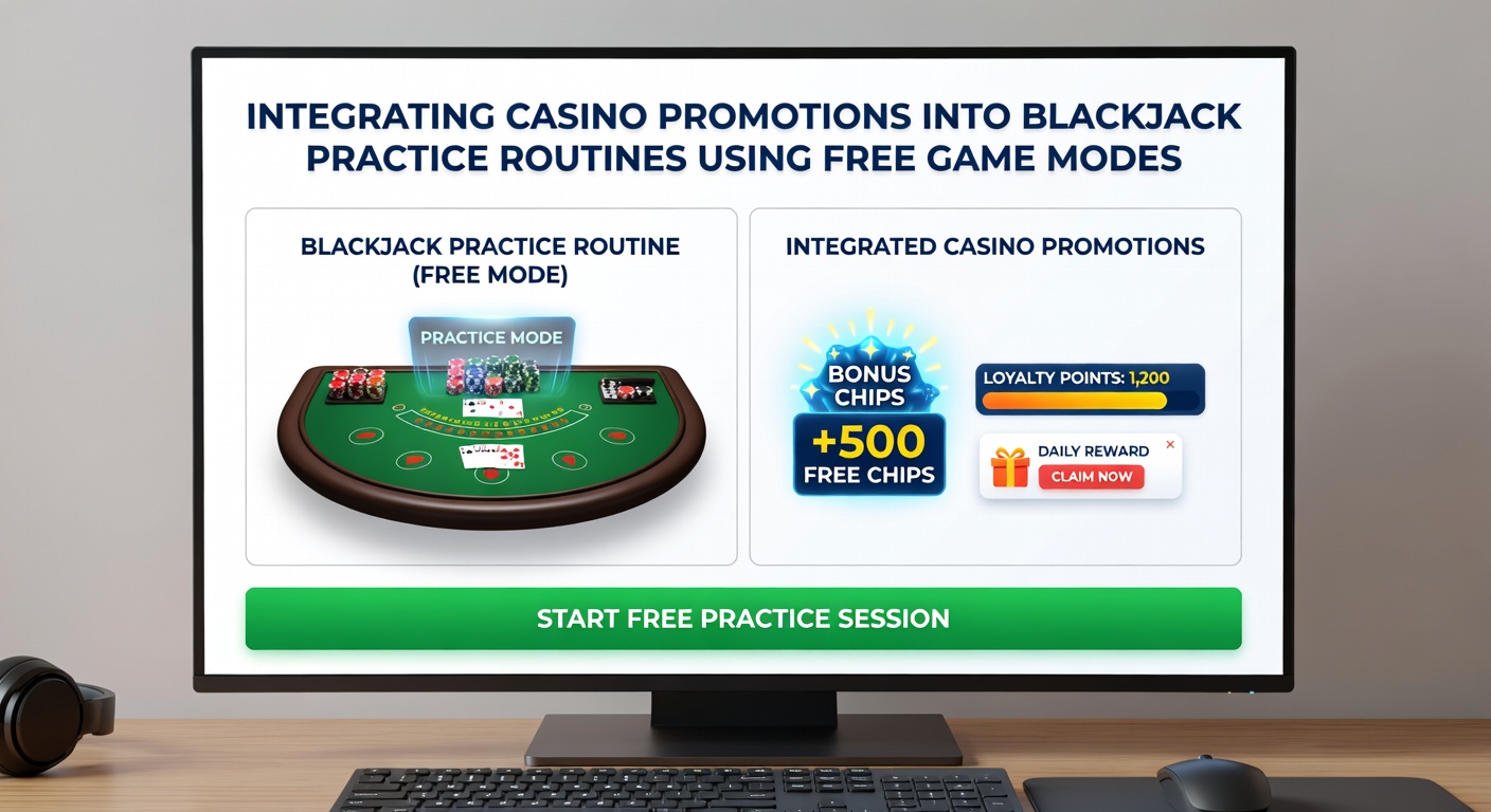Screenshot of casino dashboard showing integrated bonus credits and free blackjack practice statistics