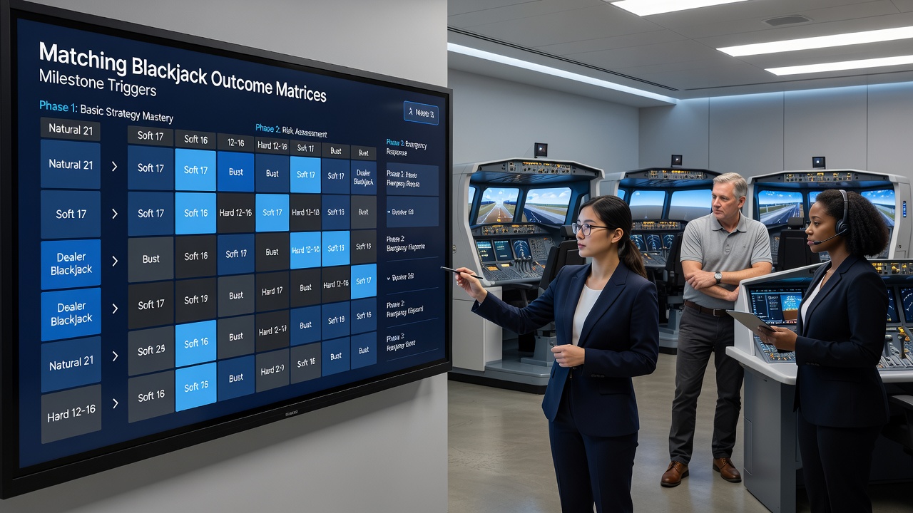 Simulator dashboard showing aligned milestone triggers and blackjack outcome data visualizations