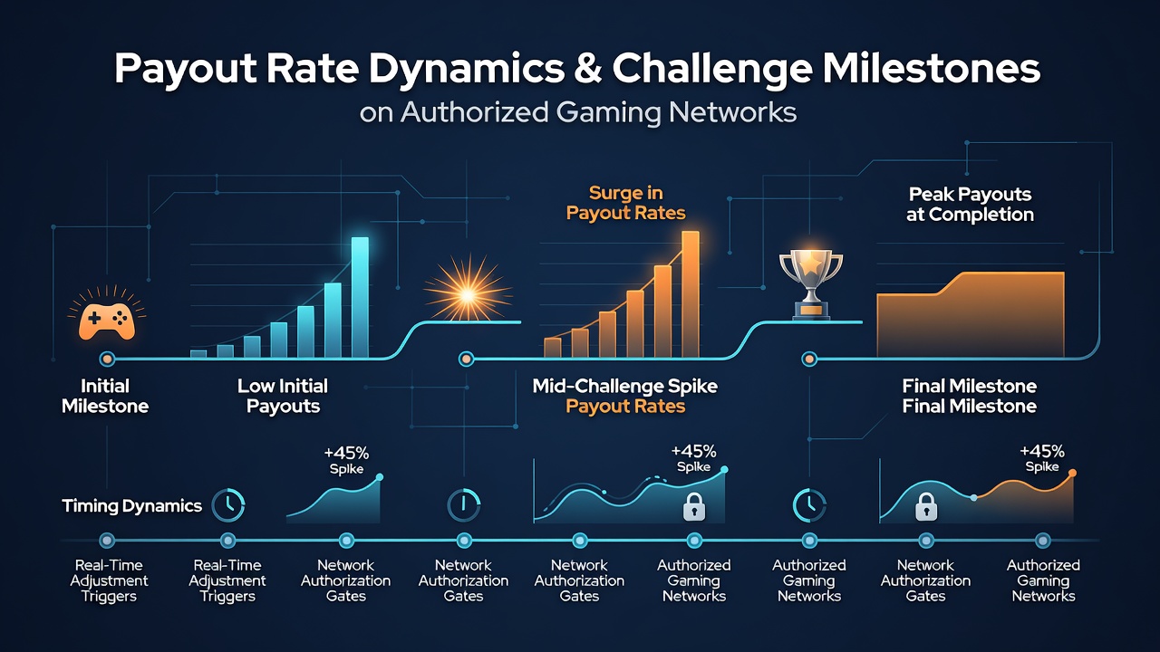 Timeline graphic illustrating RTP changes synchronized with weekly and monthly challenge milestones