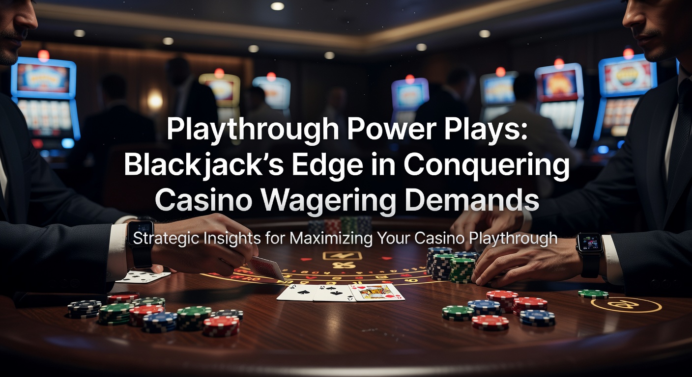 Blackjack table with chips and cards, illustrating strategic play against wagering requirements