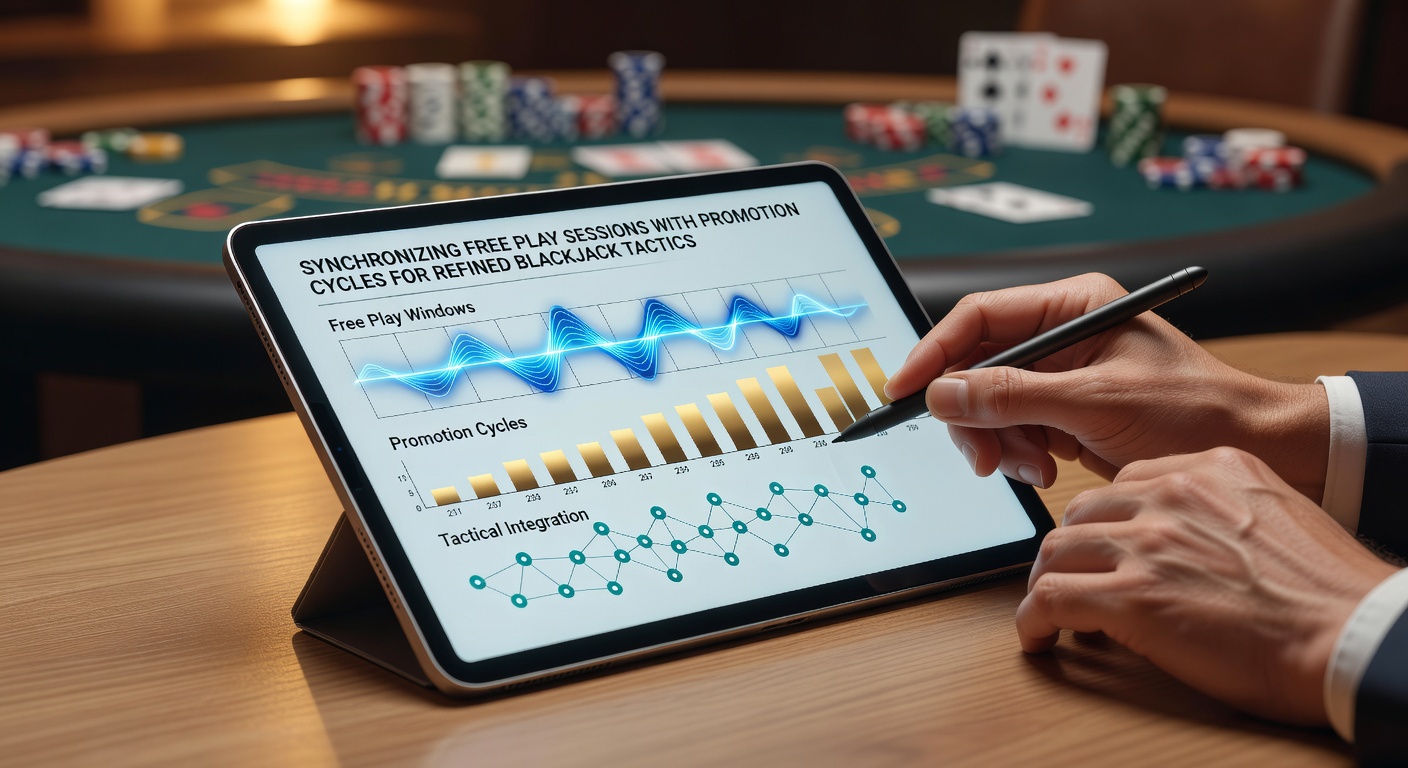 Blackjack table setup with digital promotion overlays showing timed bonus cycles and free play interfaces