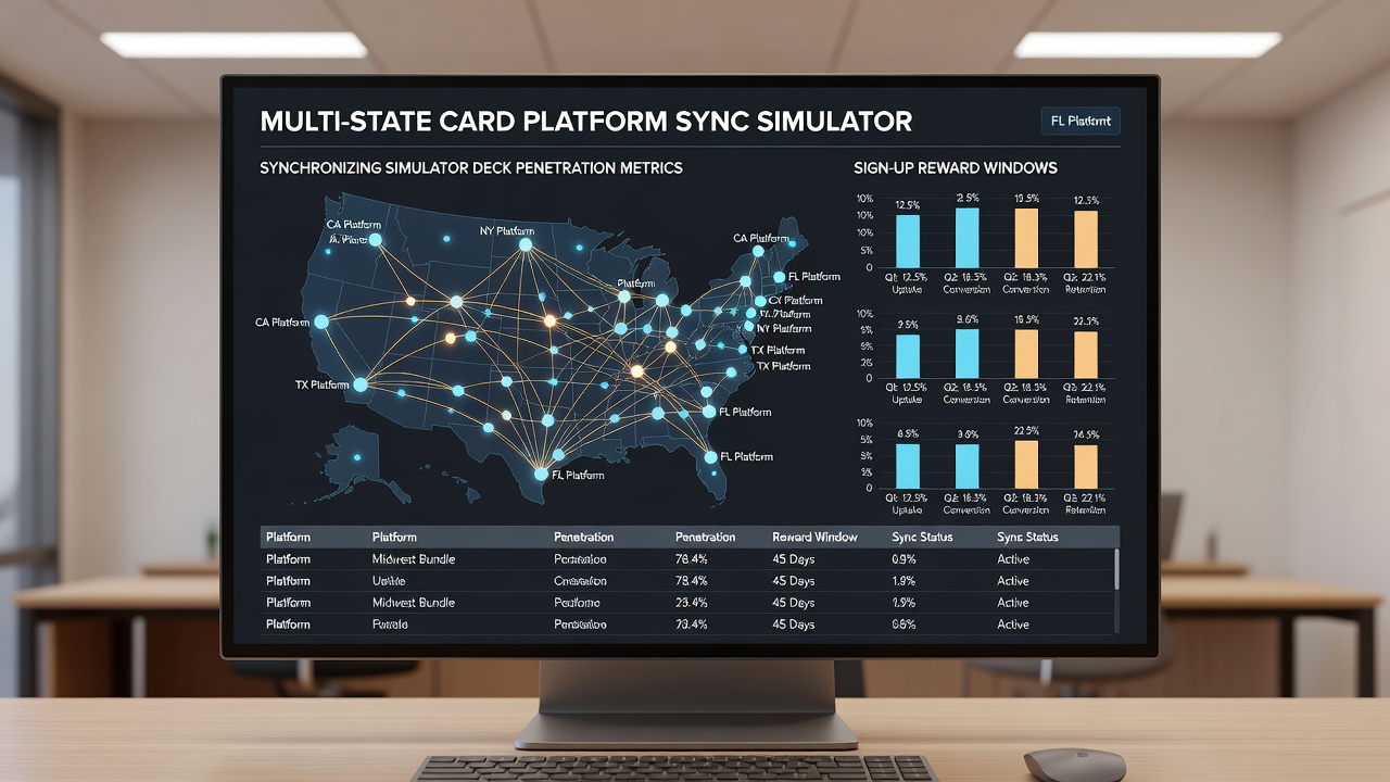 Blackjack simulator interface displaying deck penetration metrics alongside active sign-up reward timelines on a multi-state platform dashboard