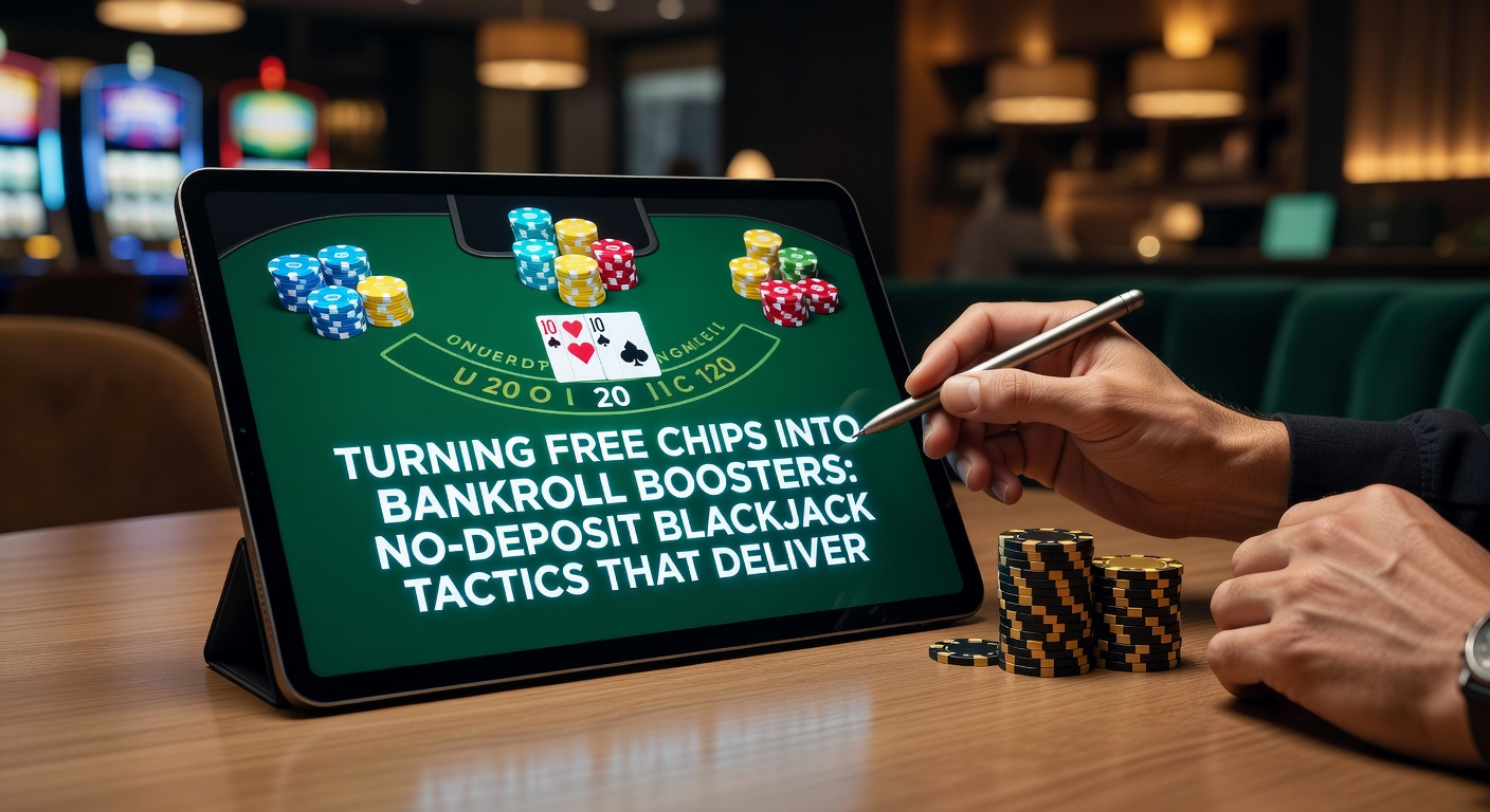 Online blackjack table with free chips stack growing into a substantial bankroll, illustrating bonus conversion success